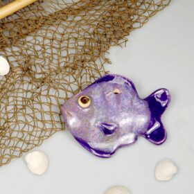 Mała fioletowa rybka ceramiczna ozdoba na ścianę