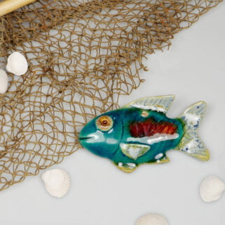 Dekoracyjna turkusowa rybka ręcznie wykonana z gliny