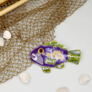 Fioletowa rybka na sznurku ceramika artystyczna