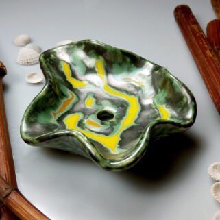 Mydelniczka ceramiczna żółto zielona ręcznie wykonana