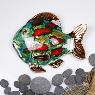 Ryba ceramiczna w czerwone łatki dekoracja na ścianę