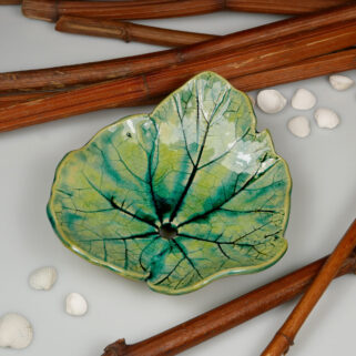 Podstawka pod mydło zielony listek dekoracja ceramiczna