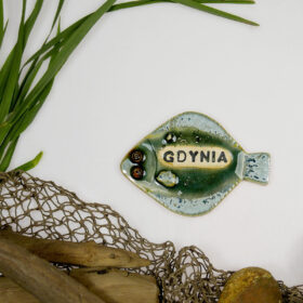 Fląderka ceramiczna z napisem Gdynia ozdoba marynistyczna na magnes