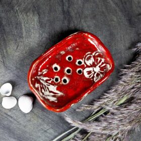 Mydelniczka ceramiczna Czerwony Kwiat ręcznie wykonana